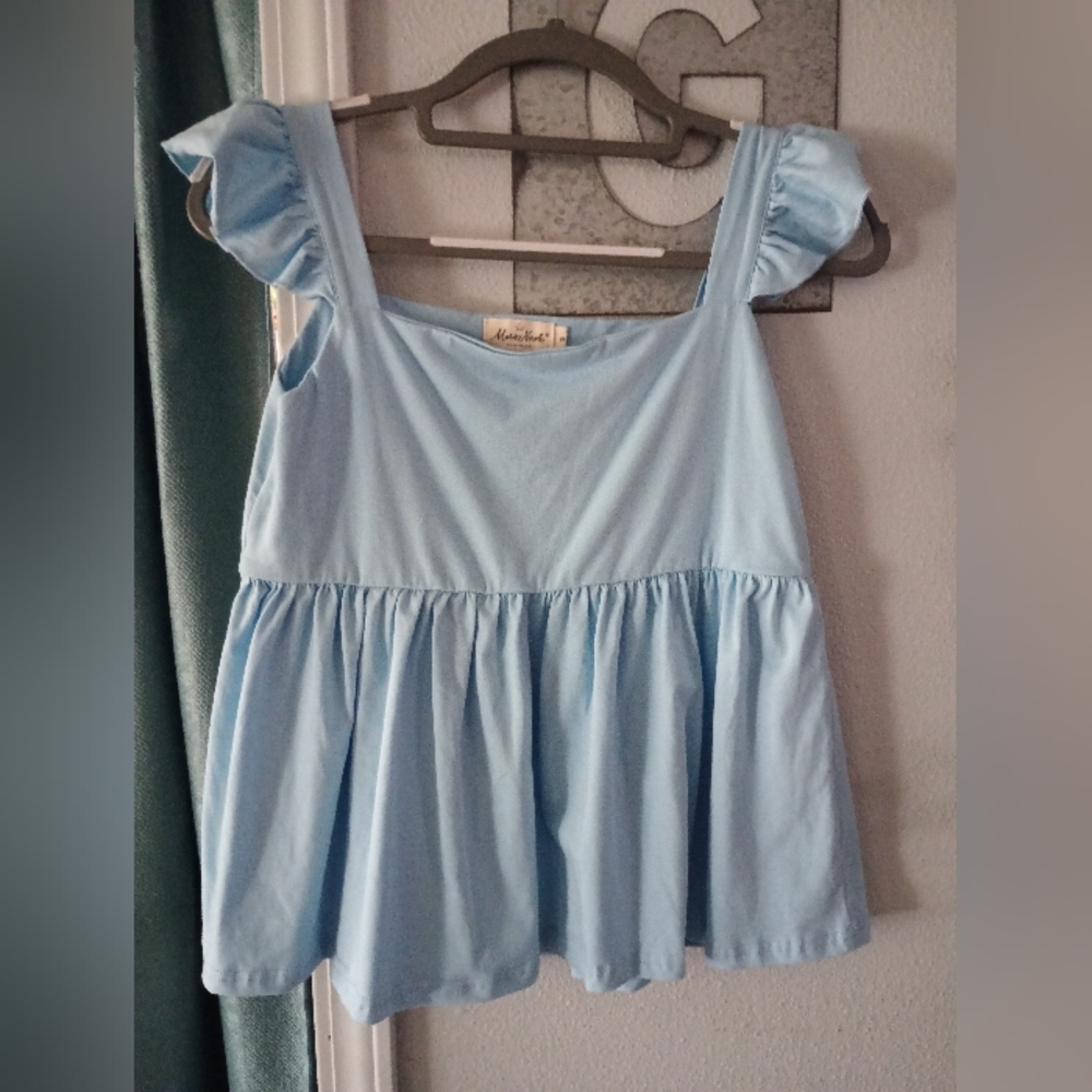 Marie Nicole Light Blue Puff Sleeve Blouse